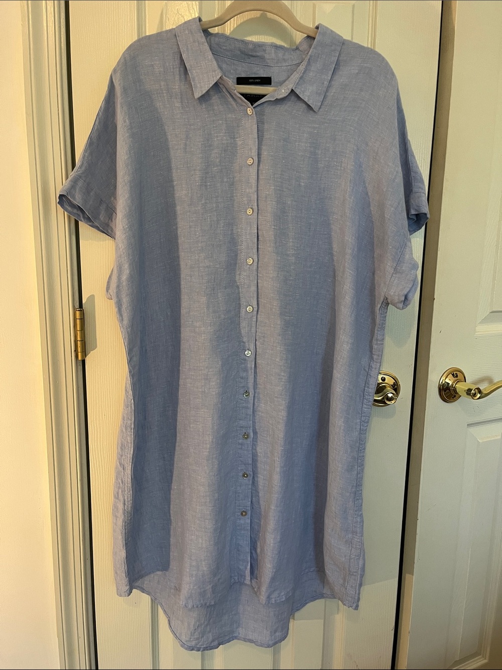 Tahari Light Blue Short-Sleeve High Low Linen Dress Size 1X EUC